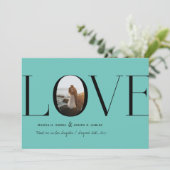Liefde Blauwgroen Blauw Foto Save The Date (Staand voorkant)