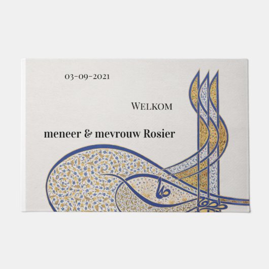 Liefde blijvend huwelijkscadeau met naam deurmat (Voorkant)