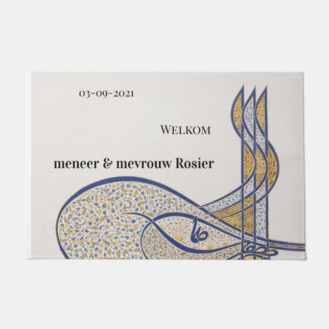 Liefde blijvend huwelijkscadeau met naam deurmat (Voorkant)