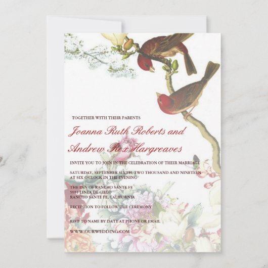 Liefde Bloeiende Vogels & Bloemen Bruiloft Uitnodi Kaart (Achterkant)