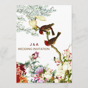 Liefde Bloeiende Vogels & Bloemen Bruiloft Uitnodi Kaart