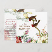 Liefde Bloeiende Vogels & Bloemen Bruiloft Uitnodi Kaart (Voorkant / Achterkant)