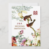 Liefde bloeiende vogels en bloemen Chinese bruilof Kaart (Voorkant)