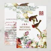 Liefde bloeiende vogels en bloemen Chinese bruilof Kaart (Voorkant / Achterkant)