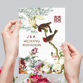 Liefde bloeiende vogels en bloemen Chinese bruilof Kaart