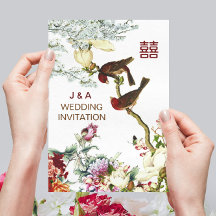 Liefde bloeiende vogels en bloemen Chinese bruilof