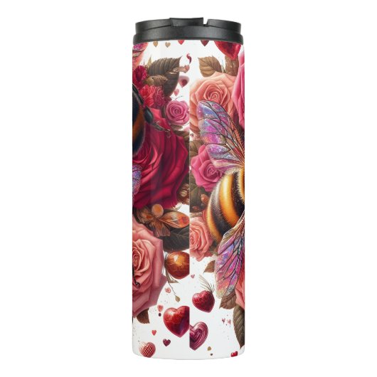 Liefde Bloeit: Bijen, Rozen, Harten Thermosbeker (Achterkant)