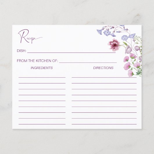 Liefde bloeit boho wildflower recept kaart (Voorkant)