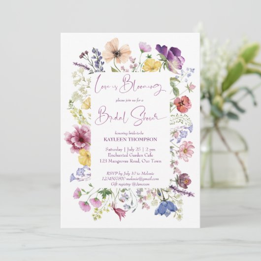 Liefde bloeit boho wildflower vrijgezellenfeest kaart (Staand voorkant)