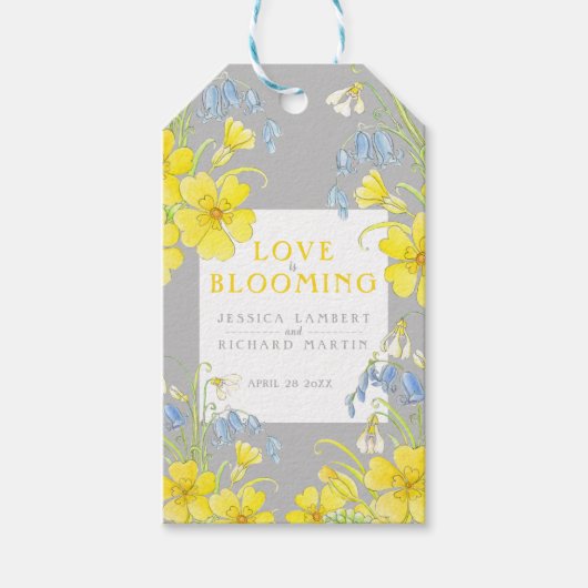 Liefde bloeit de gele lente bruiloft cadeaulabel (Voorkant)