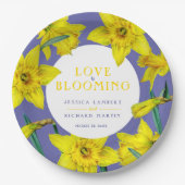 Liefde bloeit de gele lente bruiloft papieren bordje (Voorkant)