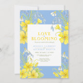 Liefde bloeit de lente bloemen blauwe bruiloft kaart (Voorkant)