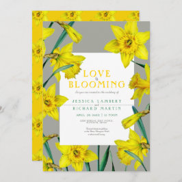 Liefde bloeit de lente gele daffodils bruiloft kaart