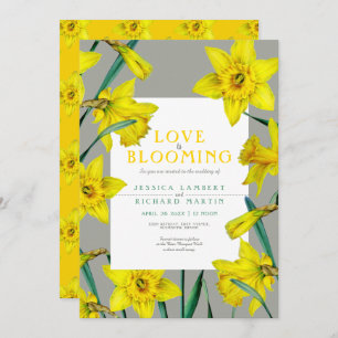 Liefde bloeit de lente gele daffodils bruiloft kaart