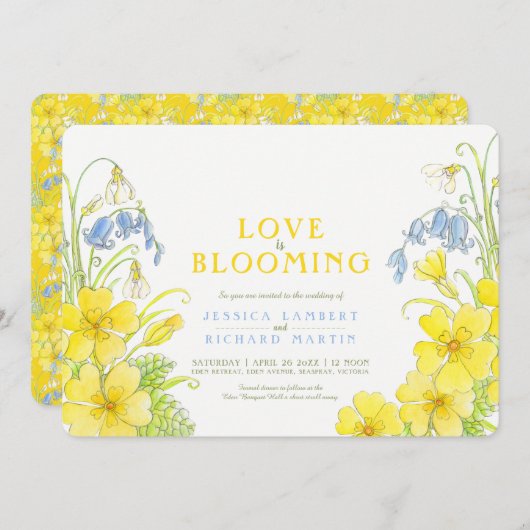 Liefde bloeit de lente waterverf bruiloft kaart (Voorkant / Achterkant)