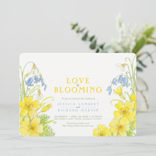Liefde bloeit de lente waterverf bruiloft kaart (Staand voorkant)