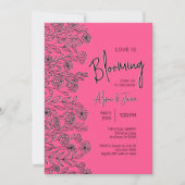 Liefde bloeit helder roze & zwart bloemendouche kaart (Voorkant)