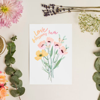 Liefde Bloeit Hier Aquarel Boeket Kaart