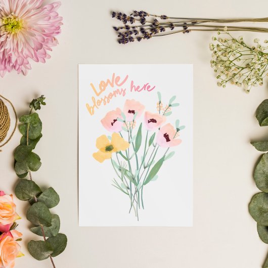 Liefde Bloeit Hier Aquarel Boeket Kaart