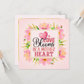 Liefde Bloeit in het Hart van een Moeder | Roze Bl Kaart (Voorkant / Achterkant in situ)