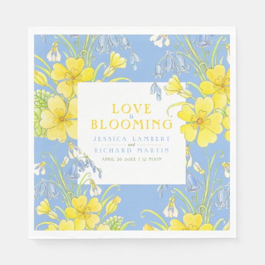Liefde bloeit lentbloemen blauwe bruiloft servet (Voorkant)