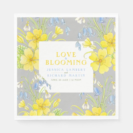 Liefde bloeit lente bloemen grijze bruiloft servet (Voorkant)