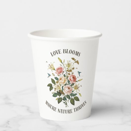 Liefde bloeit met Natuur Papieren Bekers (Voorkant)