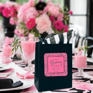 Liefde bloeit roze & zwarte bloemrijke bruidsdouch vierkante sticker
