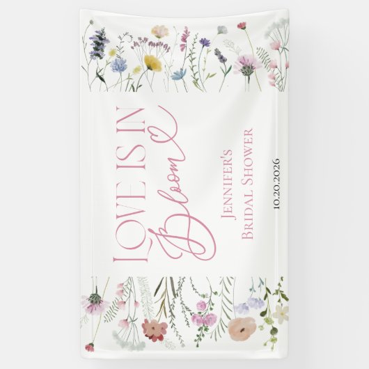 Liefde bloeit | Waterverf Floral Vrijgezellenfeest Spandoek (Verticaal)