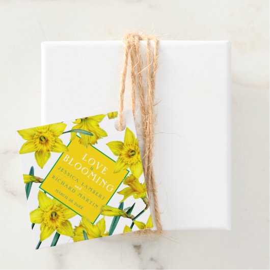 Liefde bloeit waterverf gele lenteverbruiloft  bedankjes labels (In situ)