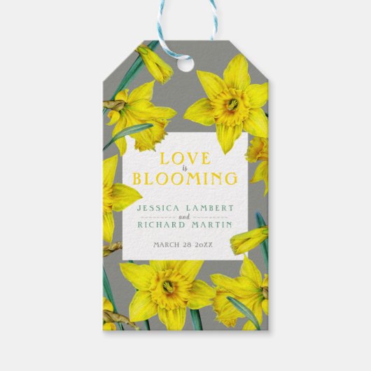Liefde bloeit waterverf gele lenteverbruiloft cadeaulabel (Voorkant)