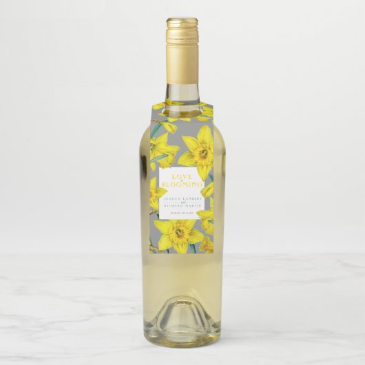 Liefde bloeit waterverf gele lenteverbruiloft flessenhanger (Op fles)