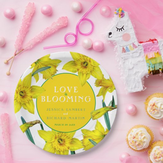 Liefde bloeit waterverf gele lenteverbruiloft papieren bordje (Feest)