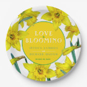 Liefde bloeit waterverf gele lenteverbruiloft papieren bordje (Voorkant)