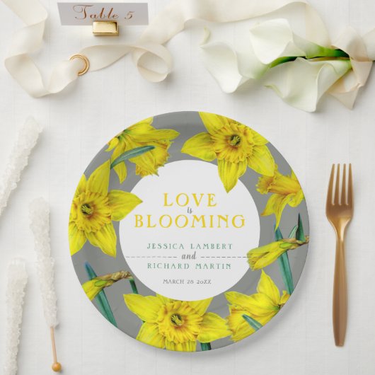 Liefde bloeit waterverf gele lenteverbruiloft papieren bordje (Huwelijk)