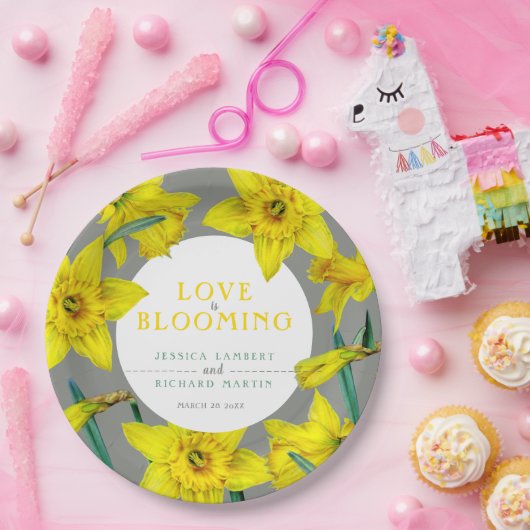 Liefde bloeit waterverf gele lenteverbruiloft papieren bordje (Feest)