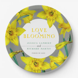 Liefde bloeit waterverf gele lenteverbruiloft papieren bordje
