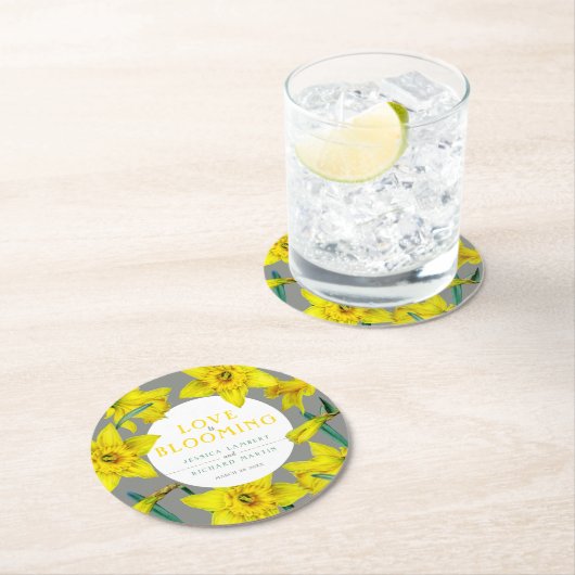 Liefde bloeit waterverf gele lenteverbruiloft ronde kartonnen onderzetter (Insitu)