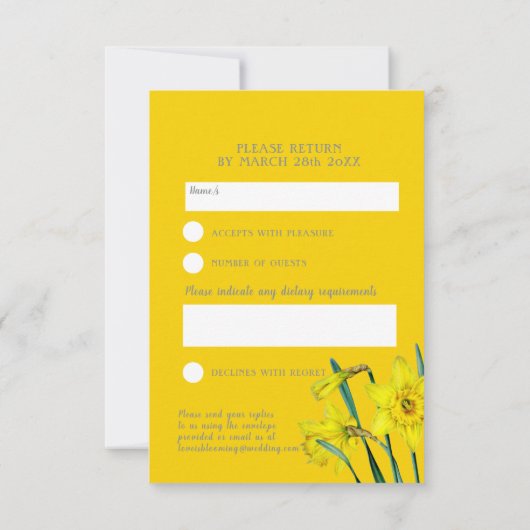Liefde bloeit waterverf gele lenteverbruiloft RSVP kaartje (Achterkant)