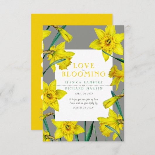 Liefde bloeit waterverf gele lenteverbruiloft RSVP kaartje (Voorkant / Achterkant)