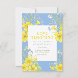Liefde bloeit waterverf gele lenteverbruiloft RSVP kaartje