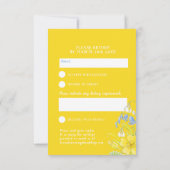 Liefde bloeit waterverf gele lenteverbruiloft RSVP kaartje (Achterkant)