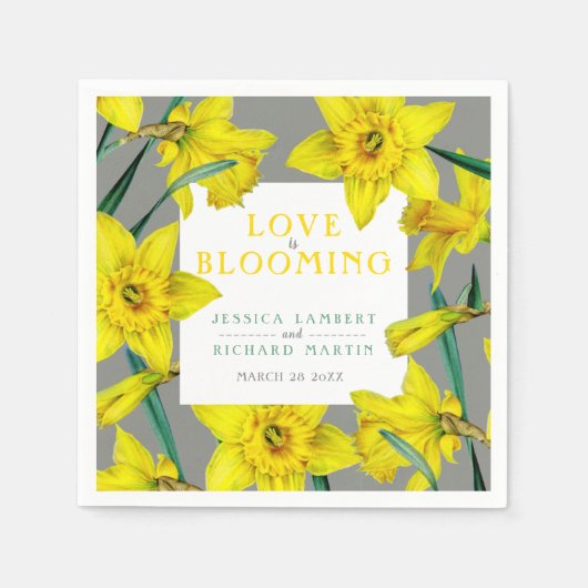 Liefde bloeit waterverf gele lenteverbruiloft servet (Voorkant)