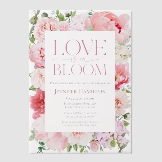 Liefde bloeit | Wild Garden Lijst Vrijgezellenfees Vellum Uitnodigingen (Voorkant)