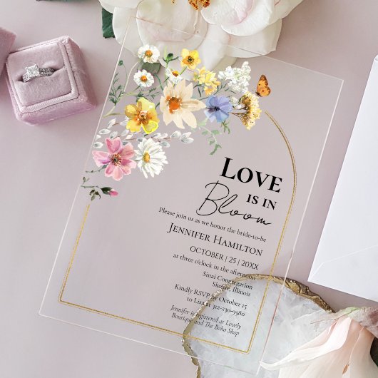 Liefde bloeit | Wildflower Boho Vrijgezellenfeest Acryl Uitnodigingen