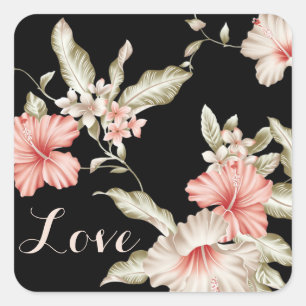 Liefde Bloem Roze En Zwarte Bloem Japanse Vierkante Sticker