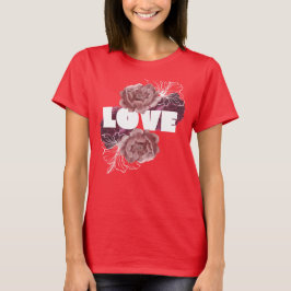 Liefde bloem vrouwen diep rode kleur T-shirt