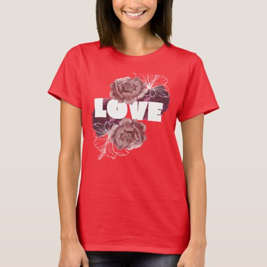 Liefde bloem vrouwen diep rode kleur T-shirt (Voorkant)