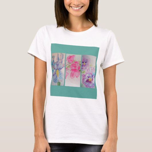 Liefde Bloemen Bloemen Waterverf Turquoise T Shirt (Voorkant)