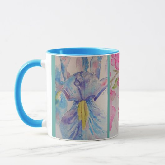 Liefde bloemen Waterverf Turquoise Blue Mok (Links)